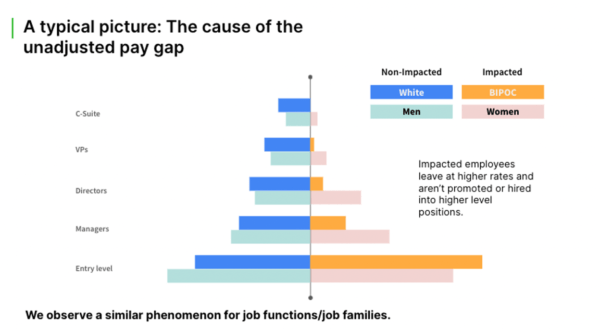 Pay equity software for retailers chart showing causes of the unadjusted pay gap