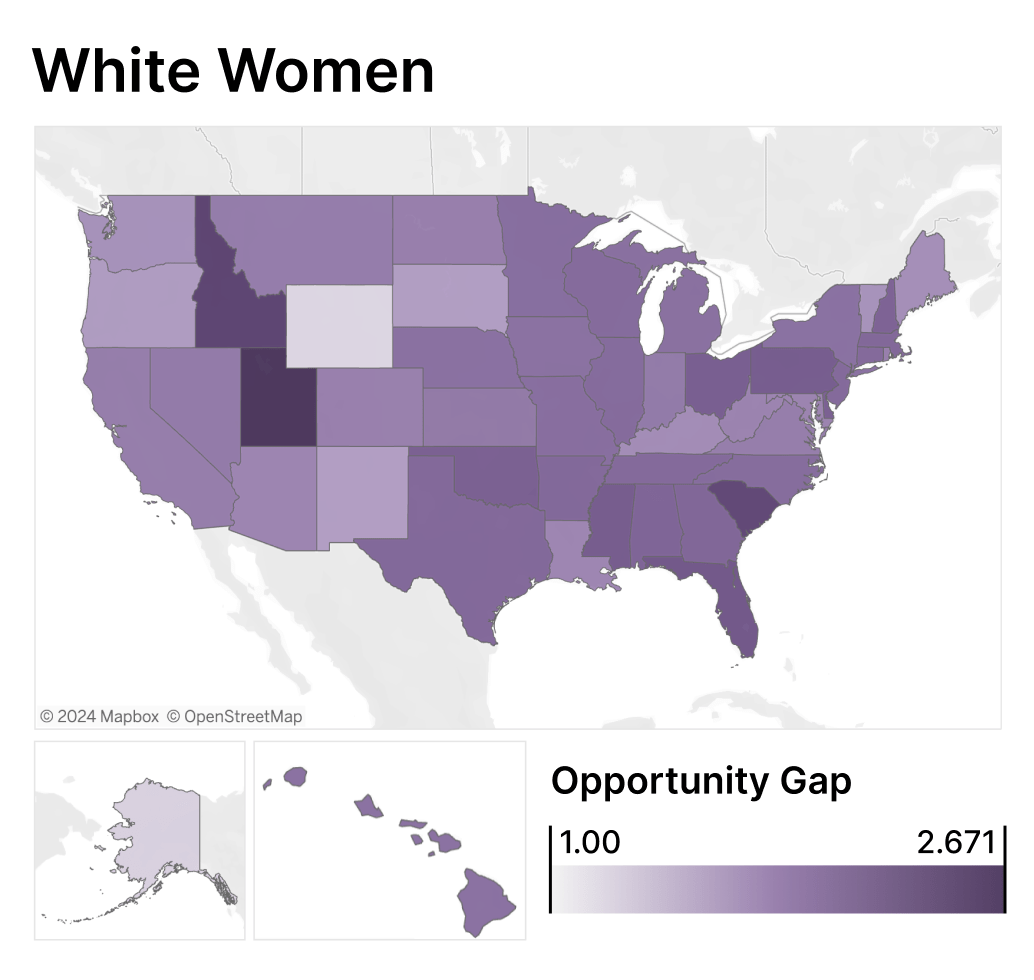 Opportunity Gap by State referencing White women