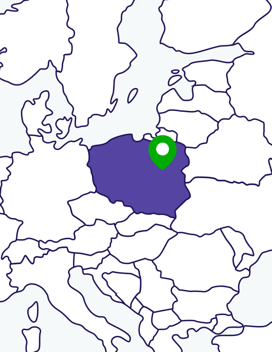 Warsaw pinned on a map