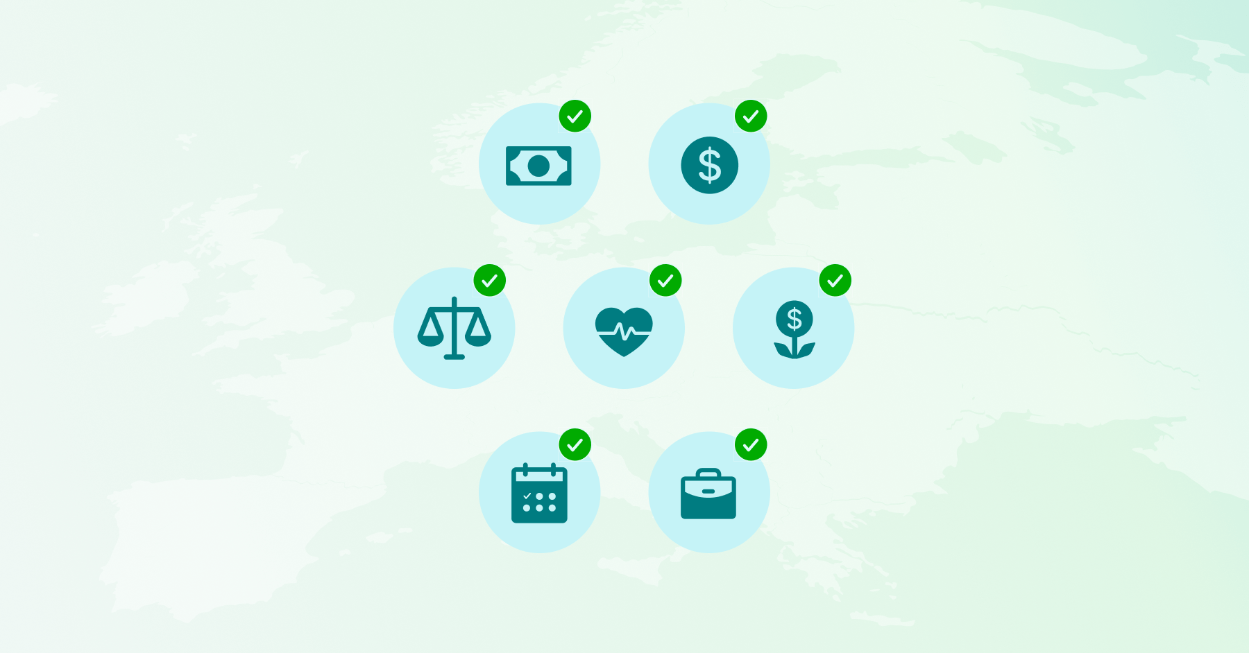 Icons showing the big 7 rewards components for EU Pay Transparency Directive pay equity analysis